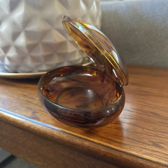 Vintage Faux Tortoise Shell Acrylic Plastic Oval Hinged Trinket Jewelry Box - Picture 4 of 11